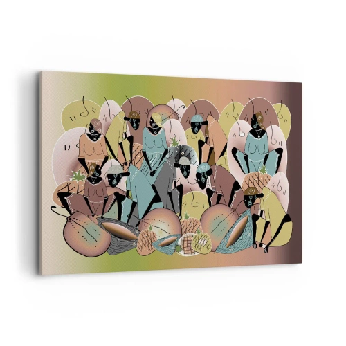 Impression sur toile - Image sur toile - Une composition abstraite colorée inspirée de la culture africaine - 100x70cm - De grandes fêtes arrivent - Décoration murale moderne pour le salon et la chambre ARTTOR