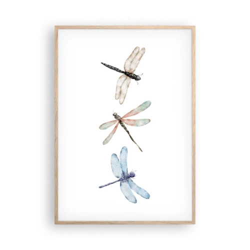 Affiche dans un chêne clair - Poster - Libellules en apesanteur - 70x100 cm