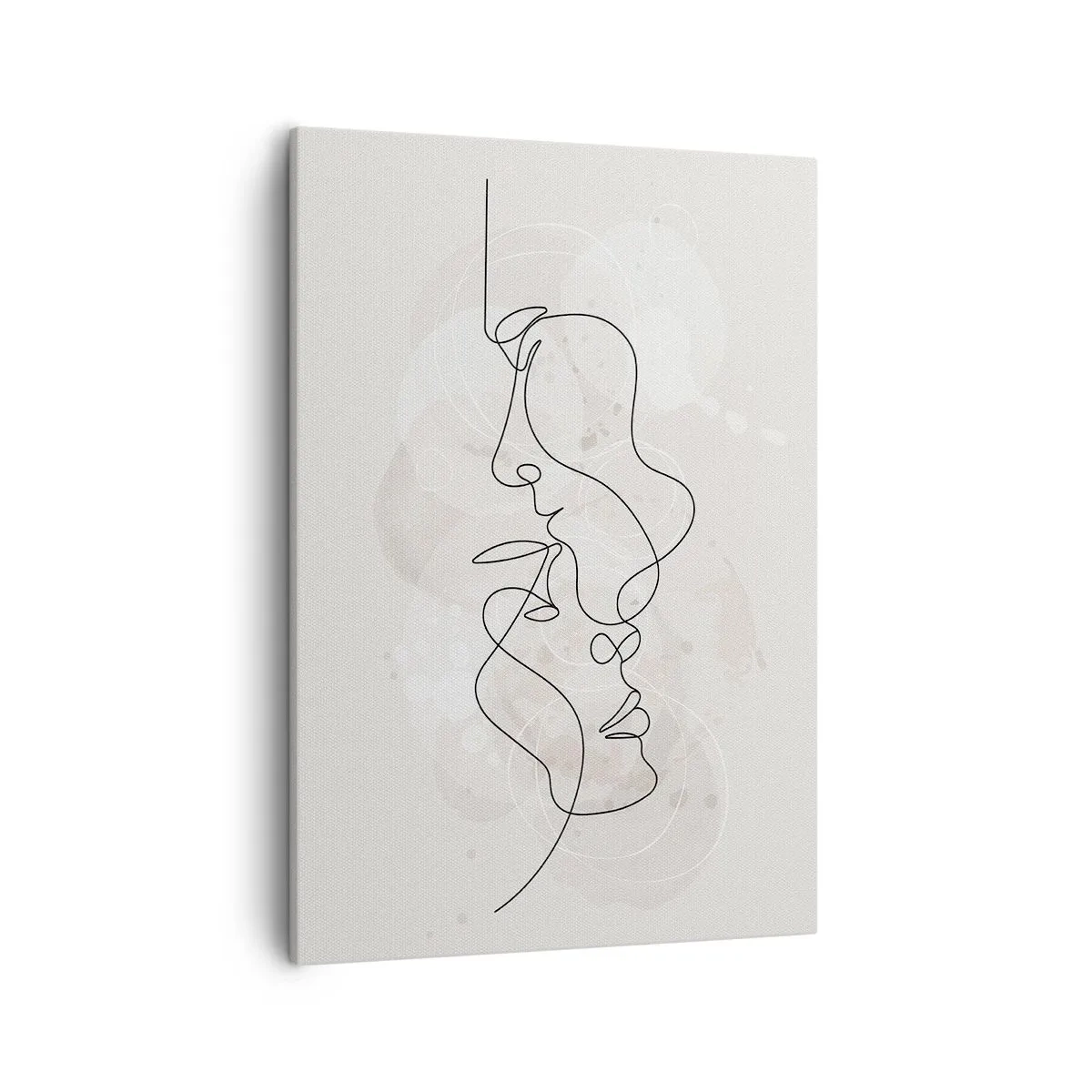 Impression sur toile - Image sur toile - Contour abstrait de deux visages sur fond clair - 50x70cm - Emmêlé dans une étreinte - Décoration murale moderne pour le salon et la chambre ARTTOR