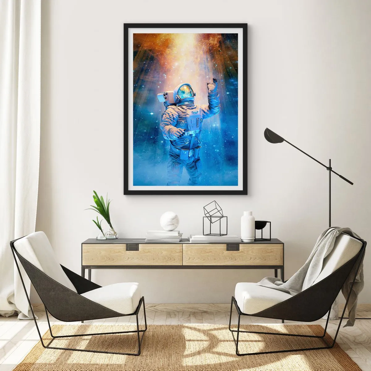 Affiche dans un cadre noir - Poster - Astronaute à la lumière des étoiles et des galaxies dans l'espace - 50x70cm - Enfin arrivé - Décoration murale moderne pour le salon et la chambre ARTTOR