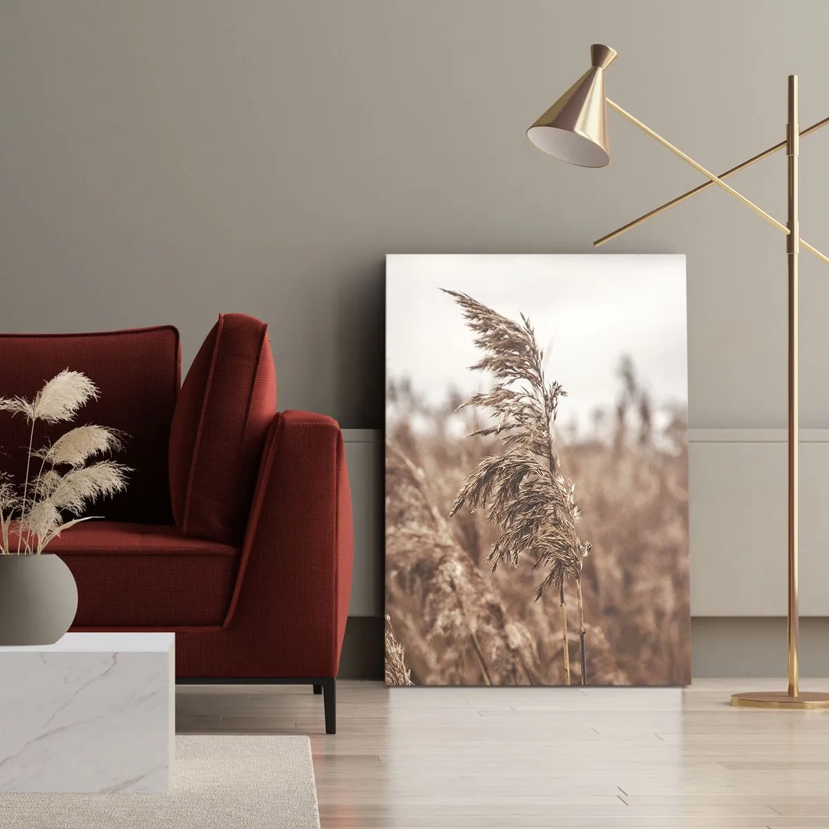 Impression sur toile - Image sur toile - Herbes dorées sur fond de paysage d'automne - 50x70cm - C'est déjà l'automne dans les champs - Décoration murale moderne pour le salon et la chambre ARTTOR