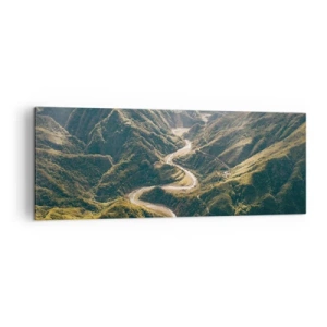 Impression sur toile - Image sur toile - Un paysage de montagne avec une route sinueuse parmi des collines verdoyantes - 140x50cm - Directement du coeur des montagnes - Décoration murale moderne pour le salon et la chambre ARTTOR