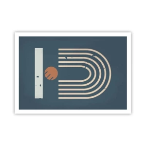 Affiche - Poster - Motif géométrique dans les tons bleu marine, beige et orange sur fond sombre - 100x70cm - Géométrie sur la grenade - Décoration murale moderne pour le salon et la chambre ARTTOR