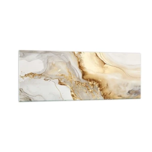 Impression sur verre - Image sur verre - Motifs abstraits dorés et marbrés sur fond clair - 140x50cm - Abstraction : beauté et bonté - Décoration murale moderne pour le salon et la chambre ARTTOR