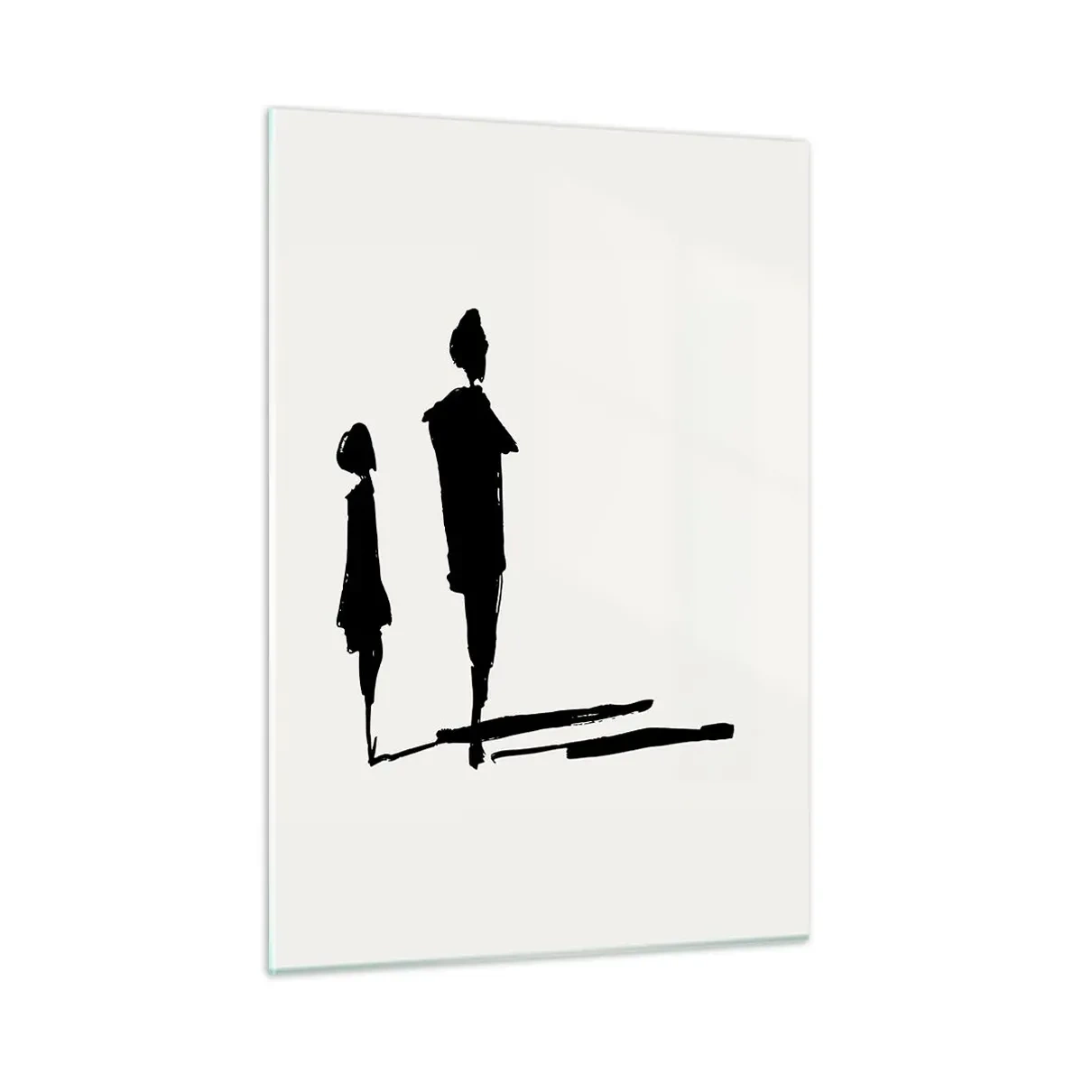 Impression sur verre - Image sur verre - Silhouettes noires de deux personnages avec des ombres sur un fond clair - 50x70cm - Êtes-vous sûr qu'ils sont ensemble ? - Décoration murale moderne pour le salon et la chambre ARTTOR