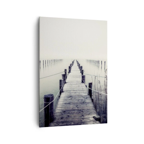 Impression sur toile - Image sur toile - Un pont en bois menant à un espace brumeux - 70x100cm - Plongez dans la paix - Décoration murale moderne pour le salon et la chambre ARTTOR