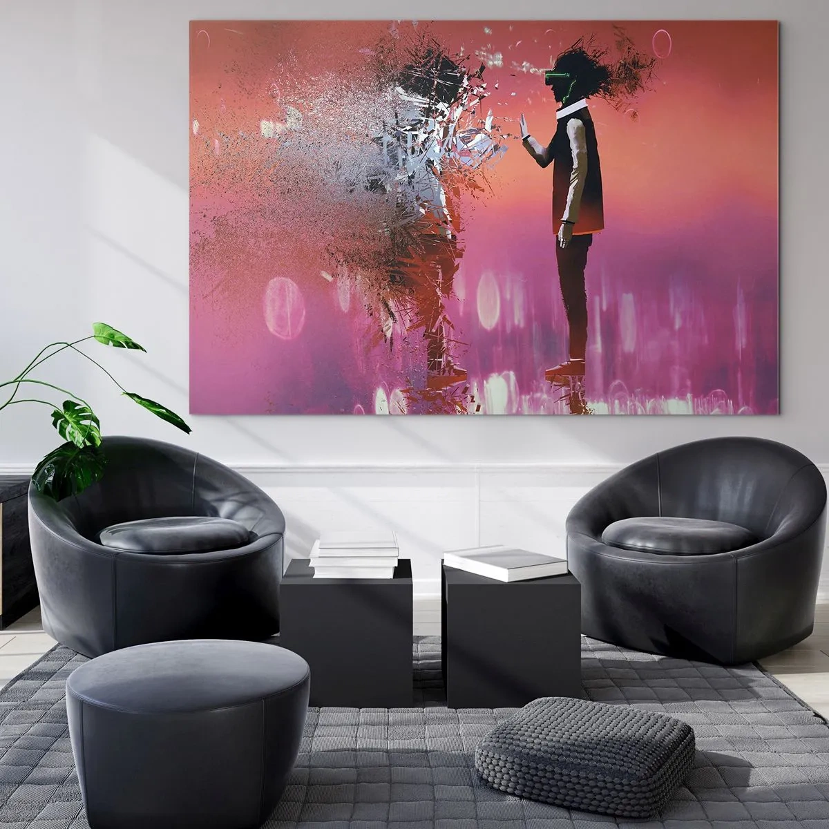 Impression sur verre - Image sur verre - Un personnage en réalité virtuelle avec une ombre diffuse - 70x50cm - Pouvez-vous regarder à l'intérieur de vous-même ? - Décoration murale moderne pour le salon et la chambre ARTTOR