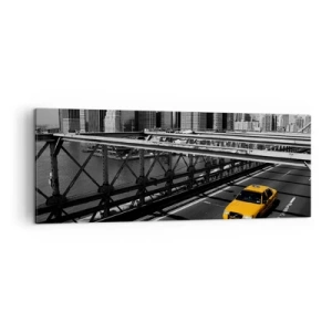 Impression sur toile - Image sur toile - Taxi jaune sur un pont avec vue sur les toits de New York - 140x50cm - Couleur de la grande ville - Décoration murale moderne pour le salon et la chambre ARTTOR