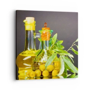 Impression sur toile - Image sur toile - Nature morte aux olives et à l'huile d'olive - 30x30 cm