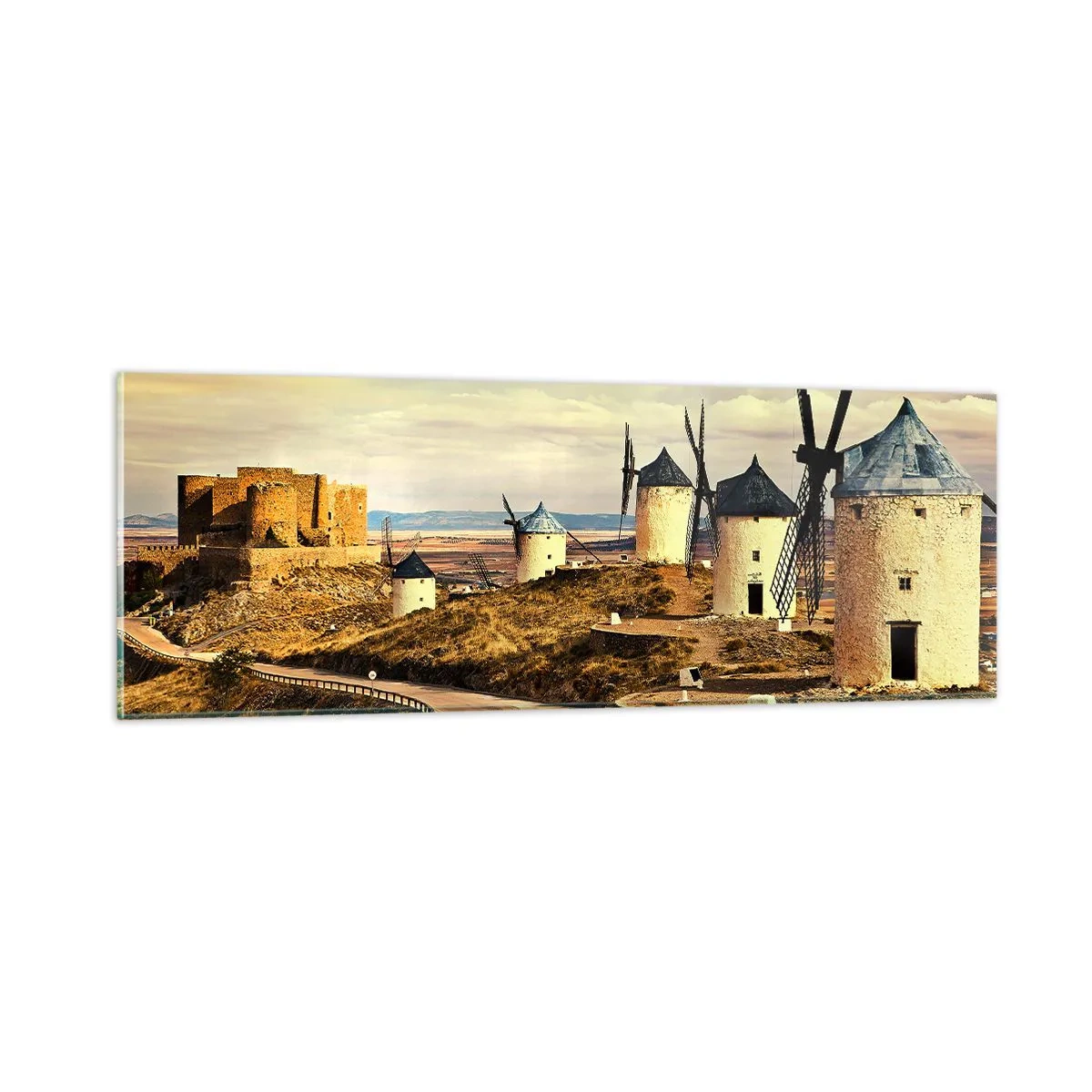 Impression sur verre - Image sur verre - Don Quichotte est sur le point d'arriver - 90x30 cm
