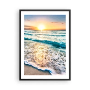 Affiche dans un cadre noir - Poster - Coucher de soleil sur une mer calme avec des vagues - 50x70cm - Une vue qui en vaut la peine - Décoration murale moderne pour le salon et la chambre ARTTOR