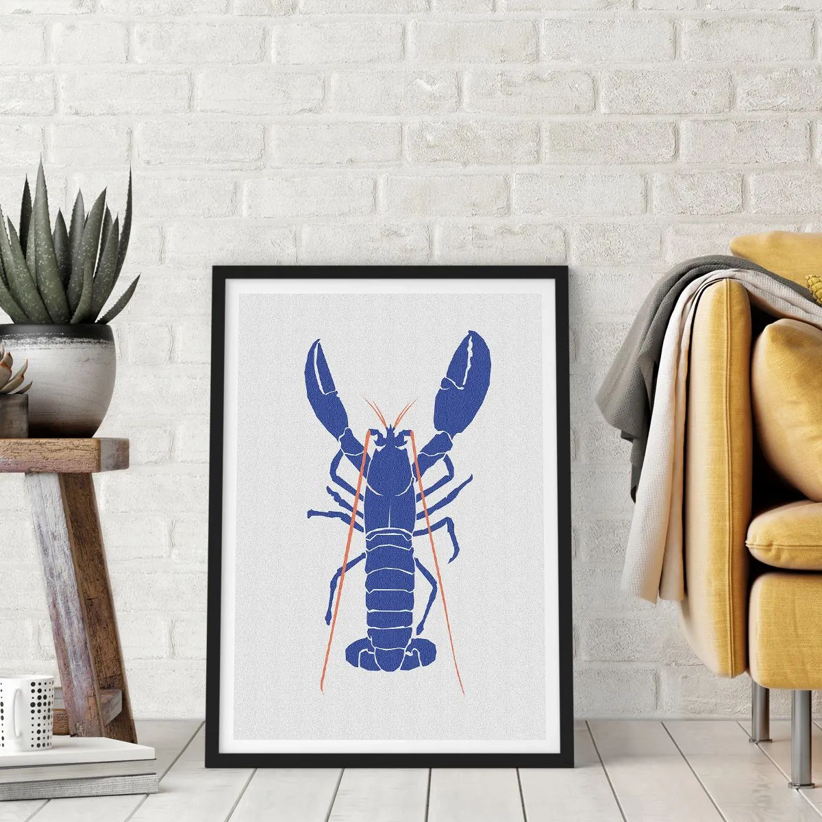 Affiche dans un cadre noir - Poster - Homard exquis en bleu marine - 30x40 cm
