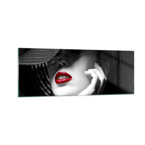 Impression sur verre - Image sur verre - Portrait noir et blanc d'une femme aux lèvres rouges - 140x50cm - Étude écarlate - Décoration murale moderne pour le salon et la chambre ARTTOR