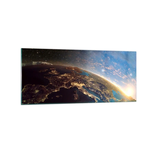 Impression sur verre - Image sur verre - Vue de la Terre depuis l'espace au lever du soleil - 120x50cm - Regardons-nous de loin - Décoration murale moderne pour le salon et la chambre ARTTOR
