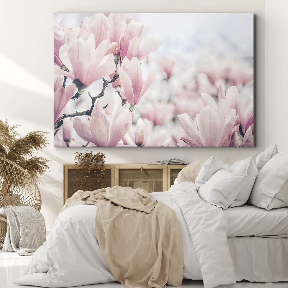 Impression sur toile - Image sur toile - Fleurs de magnolia subtiles aux délicates nuances roses - 120x80cm - Idéal de la subtilité - Décoration murale moderne pour le salon et la chambre ARTTOR