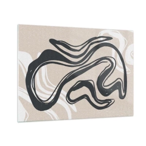 Impression sur verre - Image sur verre - Ligne noire expressive sur fond beige dans un style abstrait. - 70x50cm - Expression multipliée - Décoration murale moderne pour le salon et la chambre ARTTOR