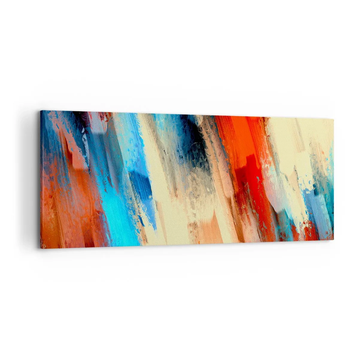 Impression sur toile - Image sur toile - Coup de pinceau abstrait dans les tons bleu et orange - 120x50cm - Une cascade de couleurs - Décoration murale moderne pour le salon et la chambre ARTTOR