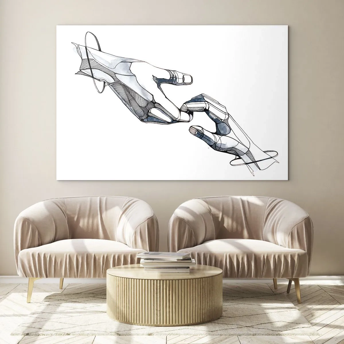 Impression sur verre - Image sur verre - Illustration artistique de deux mains dans un style abstrait - 70x50cm - Un bon geste - Décoration murale moderne pour le salon et la chambre ARTTOR