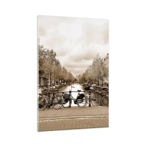 Impression sur verre - Image sur verre - Pont cyclable sur le canal en sépia - 80x120cm - Ambiance hollandaise - Décoration murale moderne pour le salon et la chambre ARTTOR