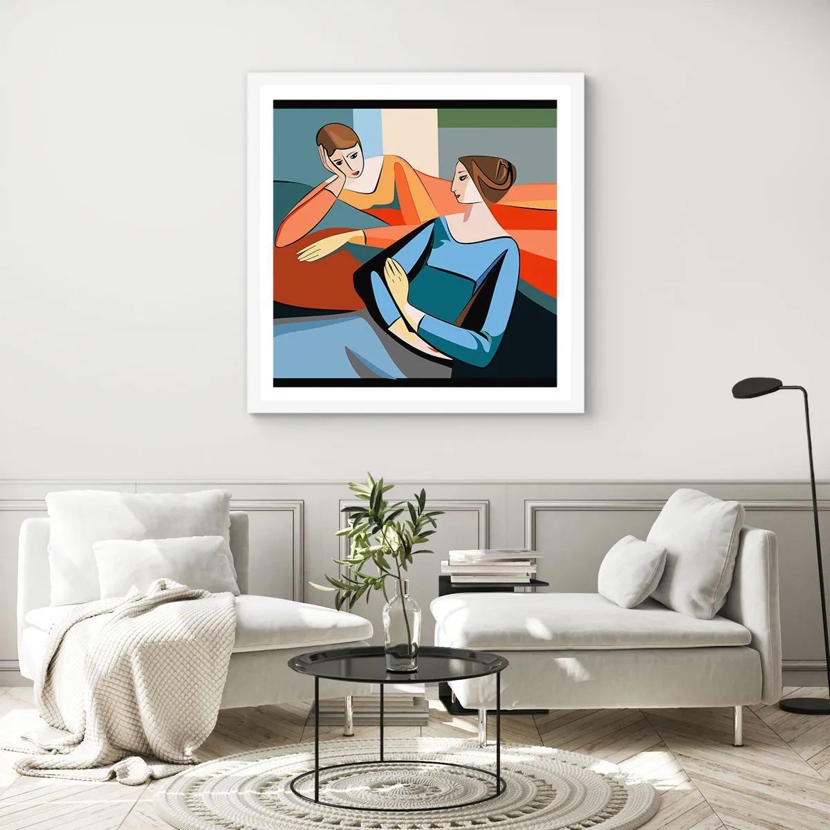 Affiche dans un cadre blanc - Poster - Un moment de confiance - 50x50 cm