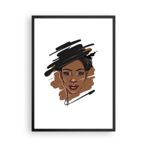 Affiche dans un cadre noir - Poster - Portrait stylisé d'une femme dans les tons marron et noir - 50x70cm - Doux comme le chocolat - Décoration murale moderne pour le salon et la chambre ARTTOR
