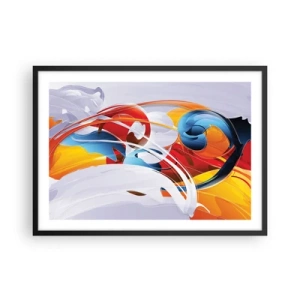 Affiche dans un cadre noir - Poster - Abstraction colorée avec des lignes dynamiques et des couleurs vives - 70x50cm - La danse des éléments - Décoration murale moderne pour le salon et la chambre ARTTOR