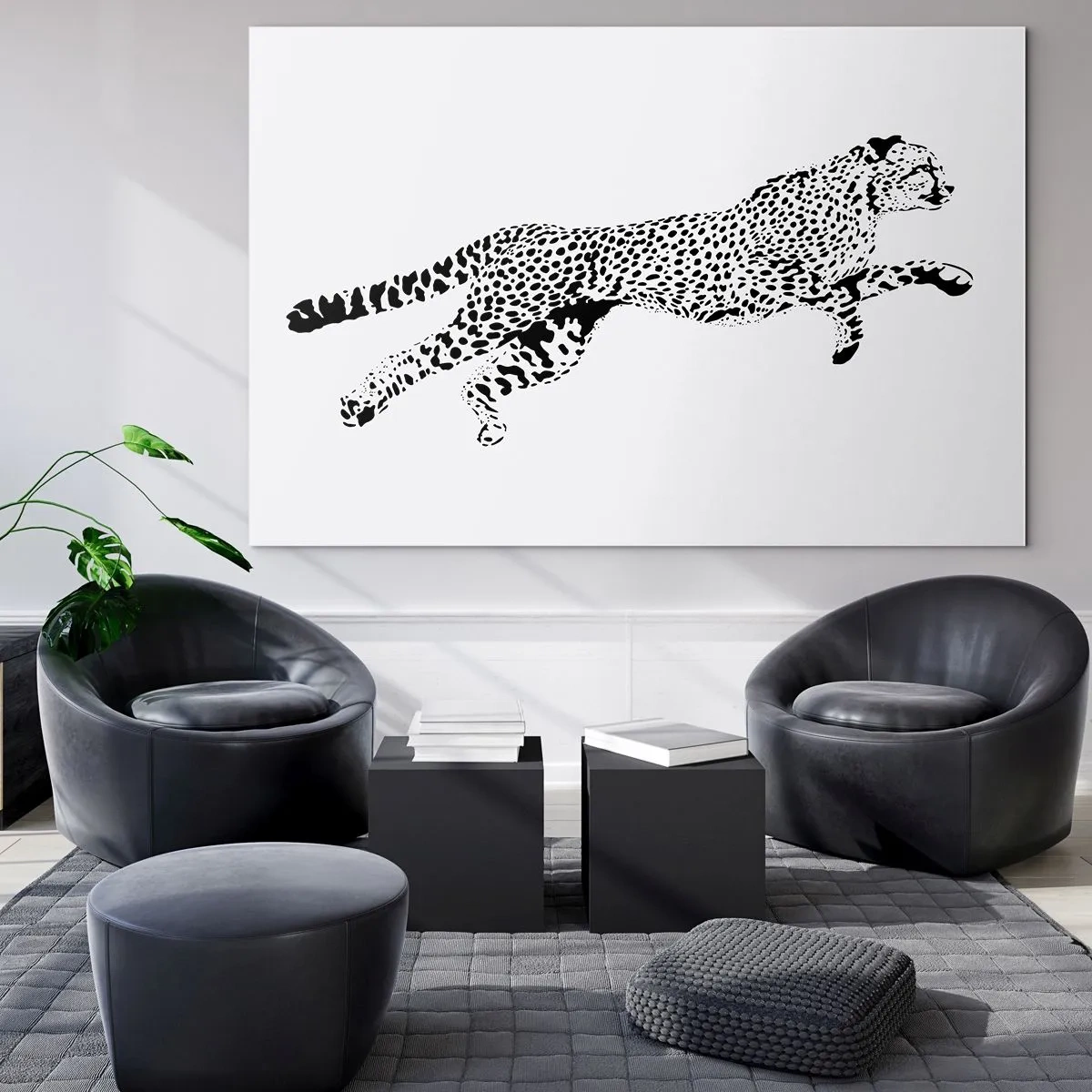 Impression sur verre - Image sur verre - Illustration d'un guépard sauteur - 100x70cm - Le plus rapide sur Terre - Décoration murale moderne pour le salon et la chambre ARTTOR