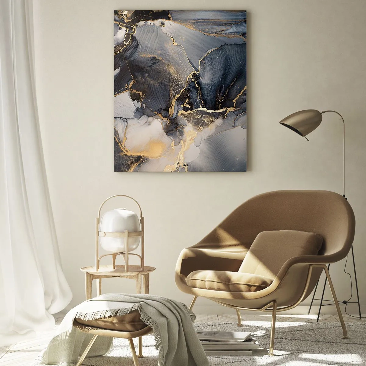 Impression sur verre - Image sur verre - Abstrait or et gris sur toile - 70x100cm - La vie de la pierre - Décoration murale moderne pour le salon et la chambre ARTTOR