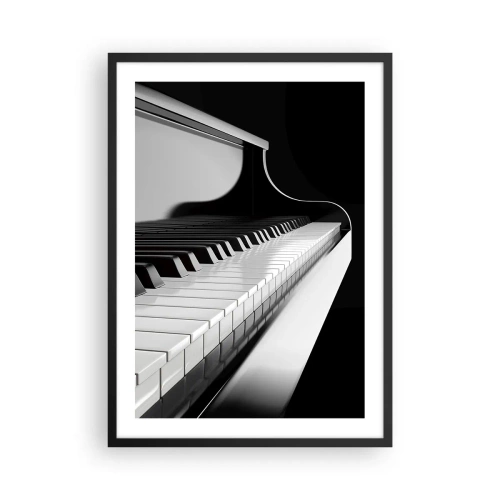 Affiche dans un cadre noir - Poster - Gros plan noir et blanc d'un clavier de piano - 50x70cm - Harmonie des formes et des couleurs - Décoration murale moderne pour le salon et la chambre ARTTOR
