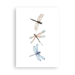 Affiche - Poster - Trois libellules peintes à l'aquarelle - 50x70cm - Libellules en apesanteur - Décoration murale moderne pour le salon et la chambre ARTTOR