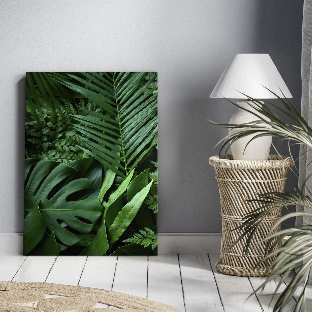 Impression sur toile - Image sur toile - Feuilles tropicales vertes dans une composition dense et naturelle - 70x100cm - Emmitouflé de verdure - Décoration murale moderne pour le salon et la chambre ARTTOR