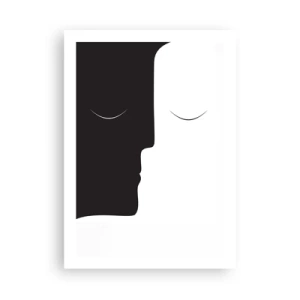 Affiche - Poster - Un graphisme minimaliste de deux visages en noir et blanc créant une unité. - 50x70cm - Unité des contraires - Décoration murale moderne pour le salon et la chambre ARTTOR