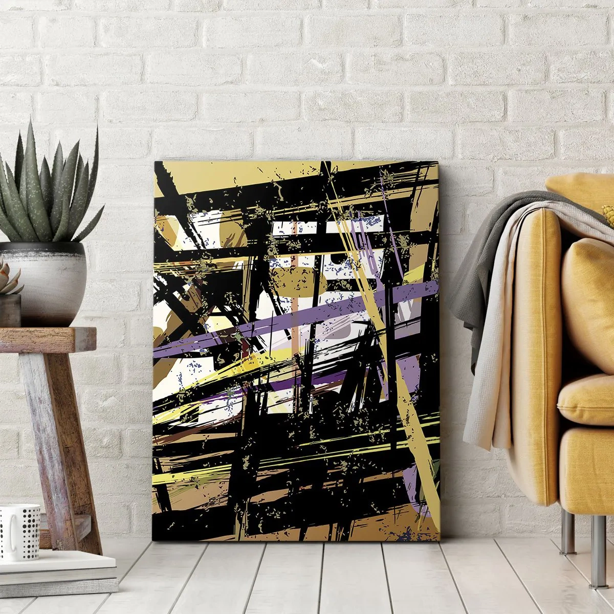 Impression sur toile - Image sur toile - Lignes et formes abstraites sur fond beige - 50x70cm - Une coupe nette - Décoration murale moderne pour le salon et la chambre ARTTOR