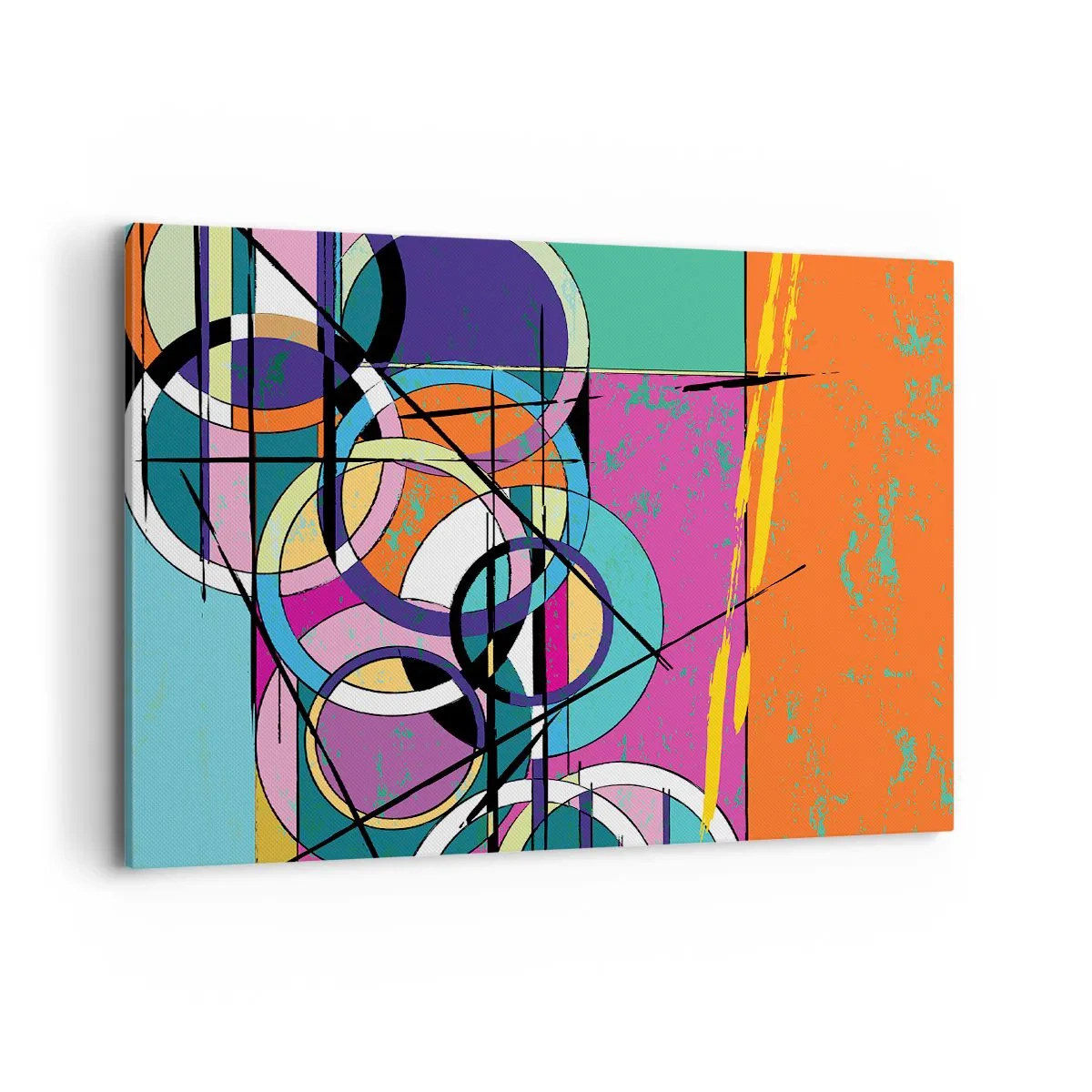 Impression sur toile - Image sur toile - Abstraction colorée avec des cercles géométriques - 100x70cm - Roues sur roues - Décoration murale moderne pour le salon et la chambre ARTTOR