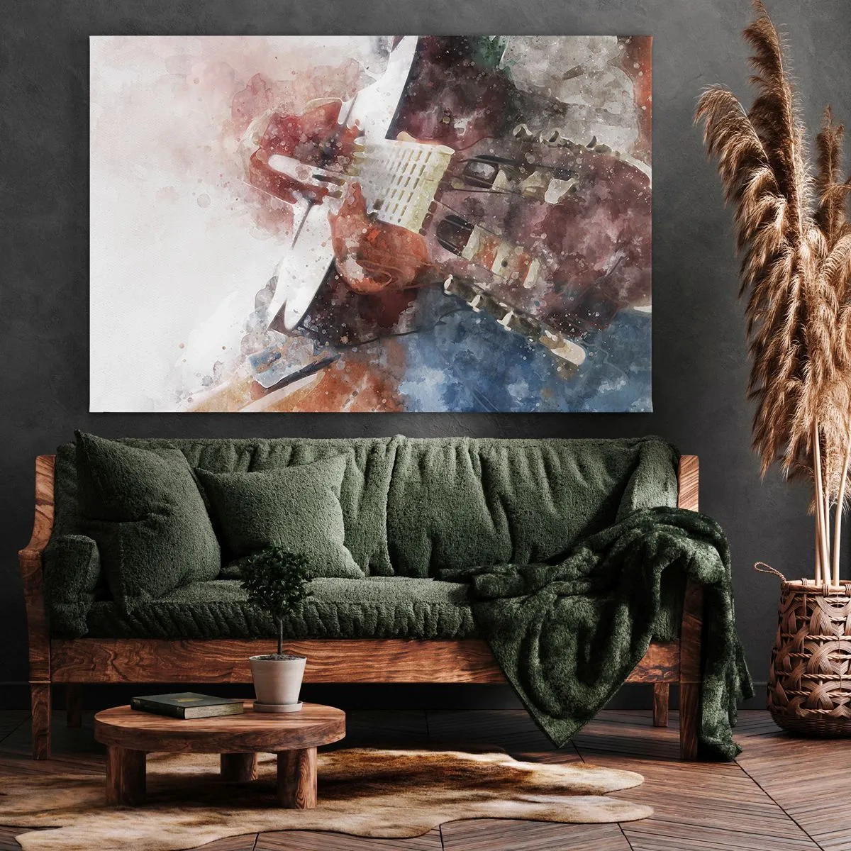 Impression sur toile - Image sur toile - Une interprétation artistique d'une guitare dans un style aquarelle - 70x50cm - Et qu'en pensez-vous ? - Décoration murale moderne pour le salon et la chambre ARTTOR