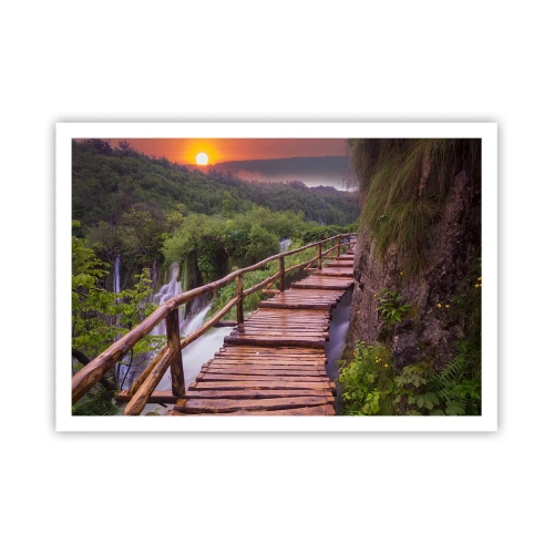 Affiche - Poster - Un pont surplombant les cascades au coucher du soleil - 100x70cm - La beauté au-delà de la croyance - Décoration murale moderne pour le salon et la chambre ARTTOR