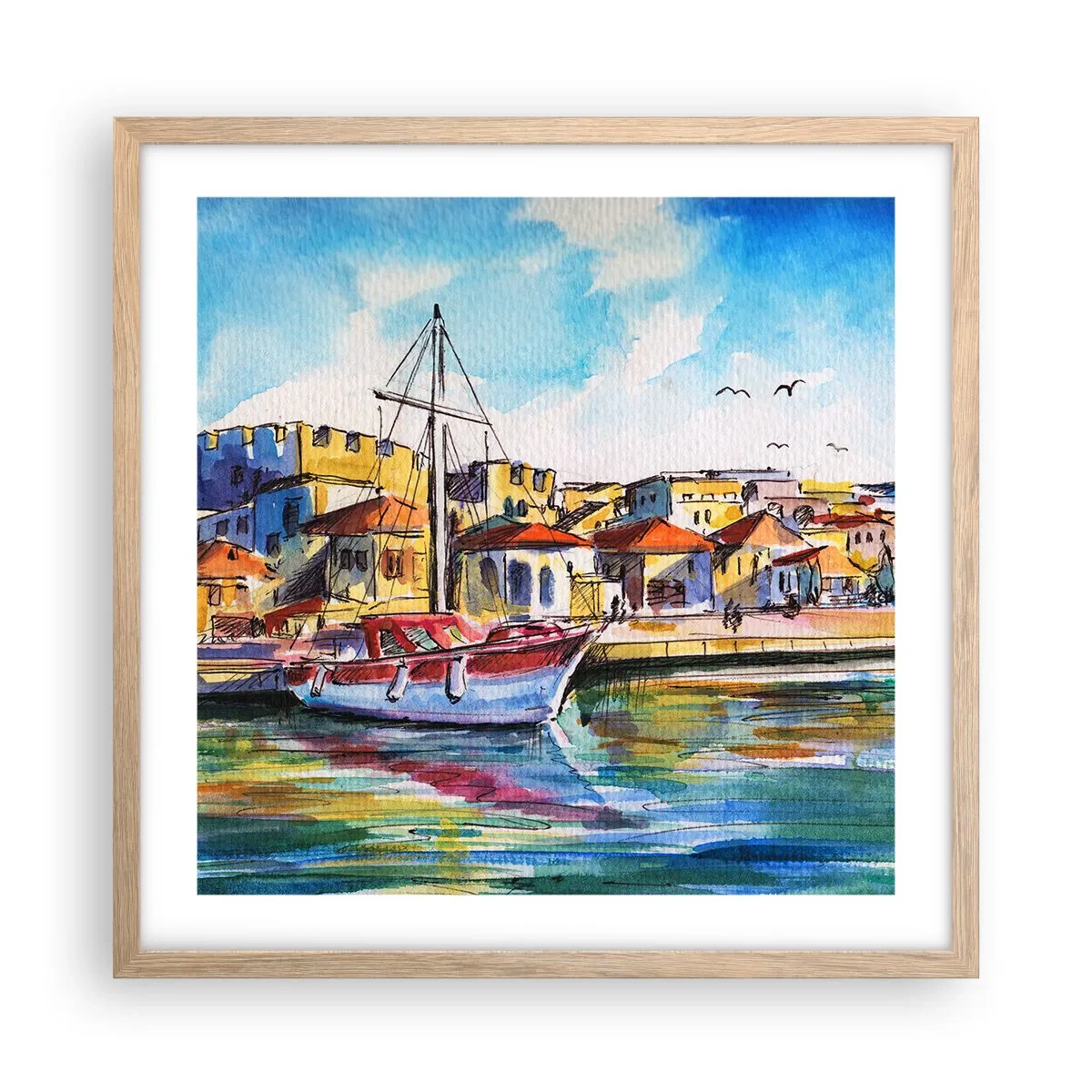 Affiche dans un chêne clair - Poster - Après-midi arc-en-ciel - 50x50 cm