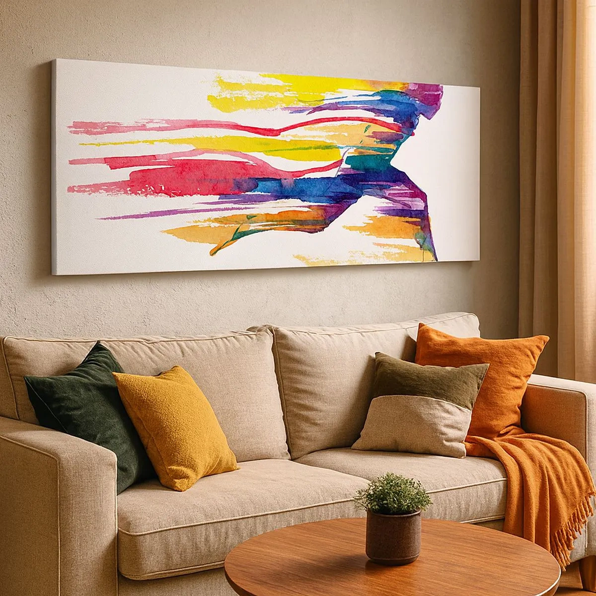 Impression sur toile - Image sur toile - Courir à travers l'arc-en-ciel - 100x40 cm