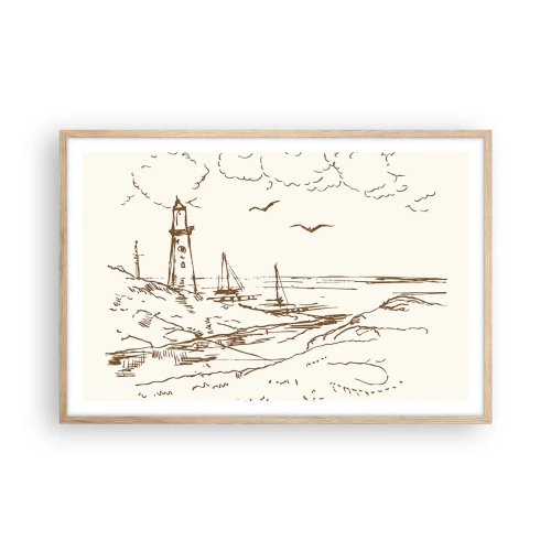 Affiche dans un chêne clair - Poster - Esquisse de souvenirs d'été - 91x61 cm