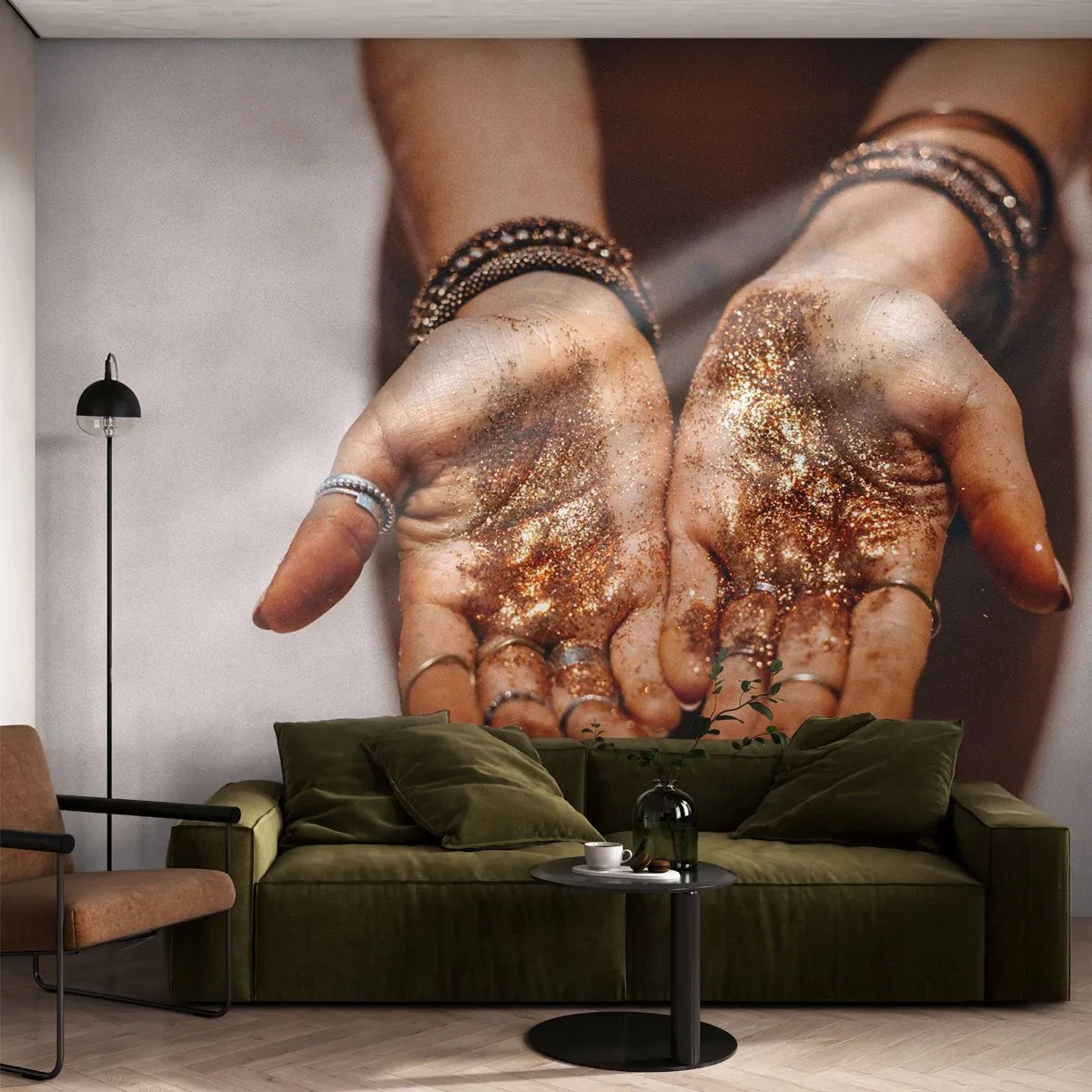 Papier Peint Photo Premium Canvas - Un don pour vous - Mains de femmes, Bohème, Or - 250x175 cm
