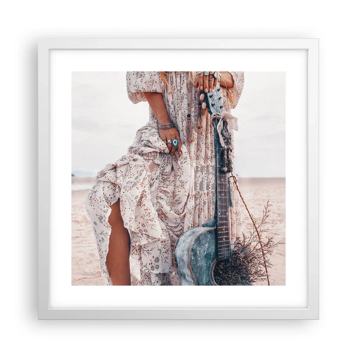 Affiche dans un cadre blanc - Poster - Enfant de fleur en route - 40x40 cm