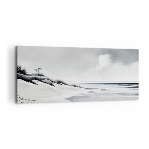 Impression sur toile - Image sur toile - Une plage aux tons sobres de gris et de bleu - 120x50cm - Ensemble depuis toujours - Décoration murale moderne pour le salon et la chambre ARTTOR