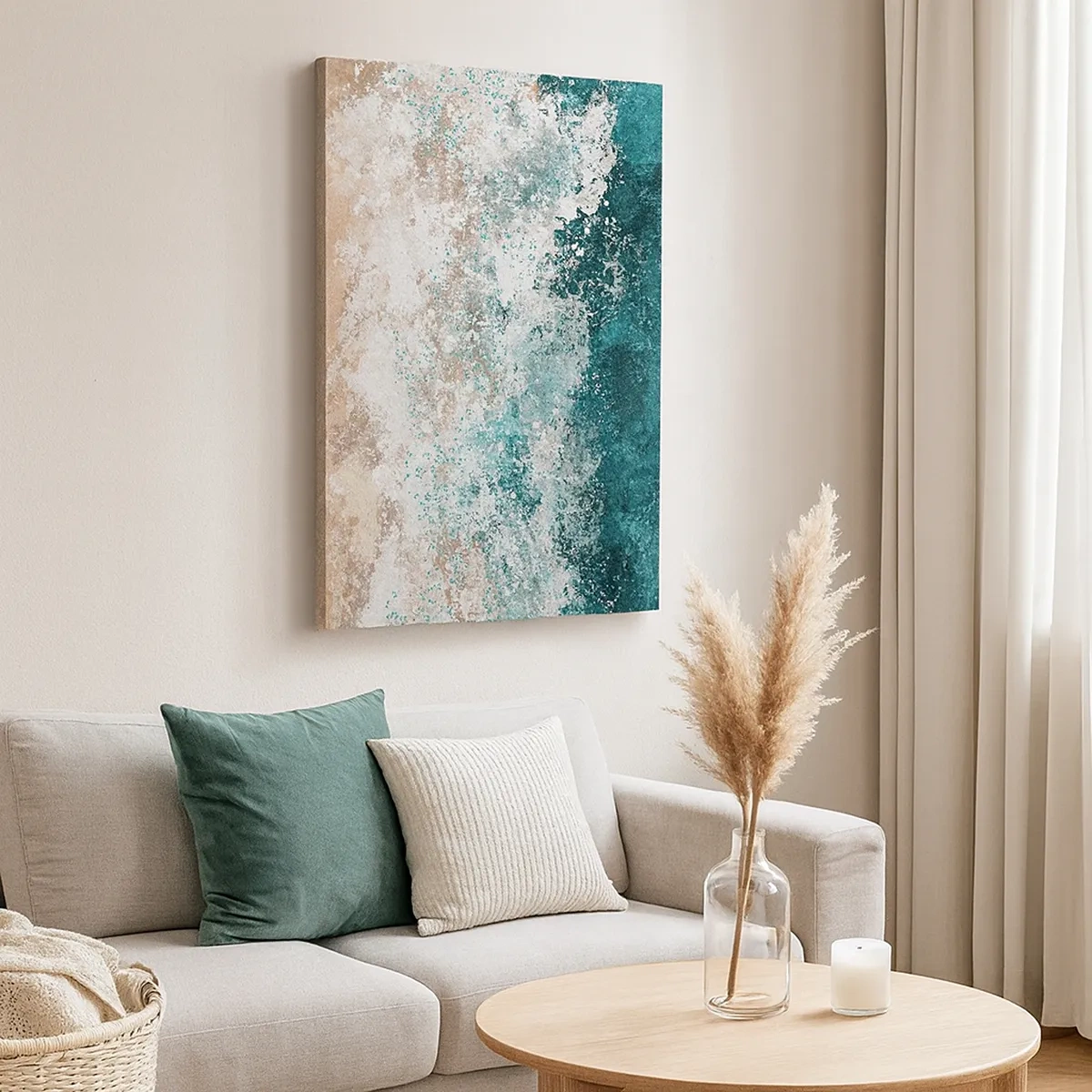 Impression sur toile - Image sur toile - Vague de mer abstraite dans des tons turquoise et beige - 50x70cm - Histoires de la mer - Décoration murale moderne pour le salon et la chambre ARTTOR