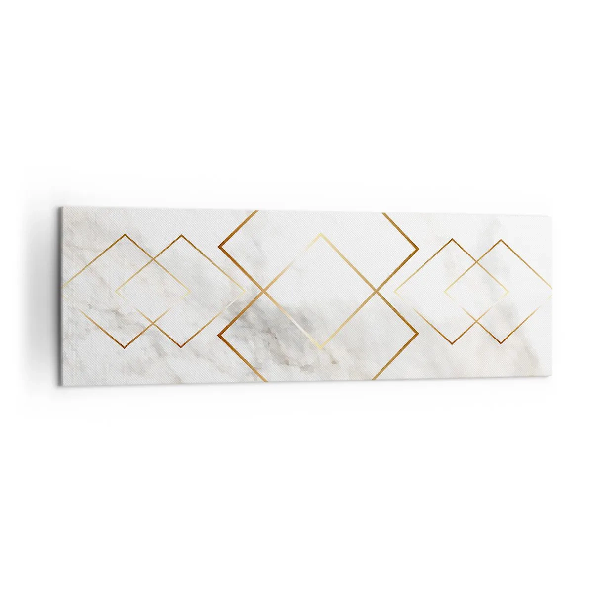 Impression sur toile - Image sur toile - Losanges dorés minimalistes sur fond de marbre - 160x50cm - Vue à l'infini - Décoration murale moderne pour le salon et la chambre ARTTOR