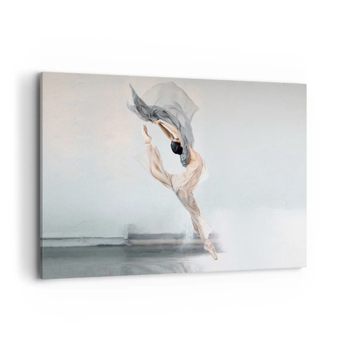 Impression sur toile - Image sur toile - Une danseuse en mouvement dynamique sur un fond clair - 100x70cm - Dans le ravissement de la danse - Décoration murale moderne pour le salon et la chambre ARTTOR