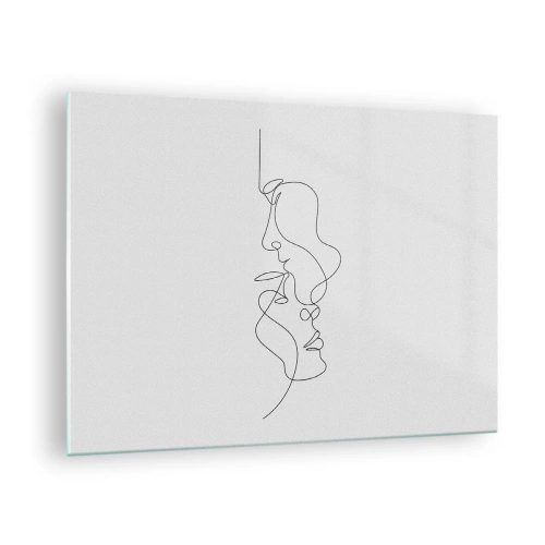 Impression sur verre - Image sur verre - Un dessin délicat de deux visages dans un seul contour - 70x50cm - Chaleur de désir renaissant - Décoration murale moderne pour le salon et la chambre ARTTOR