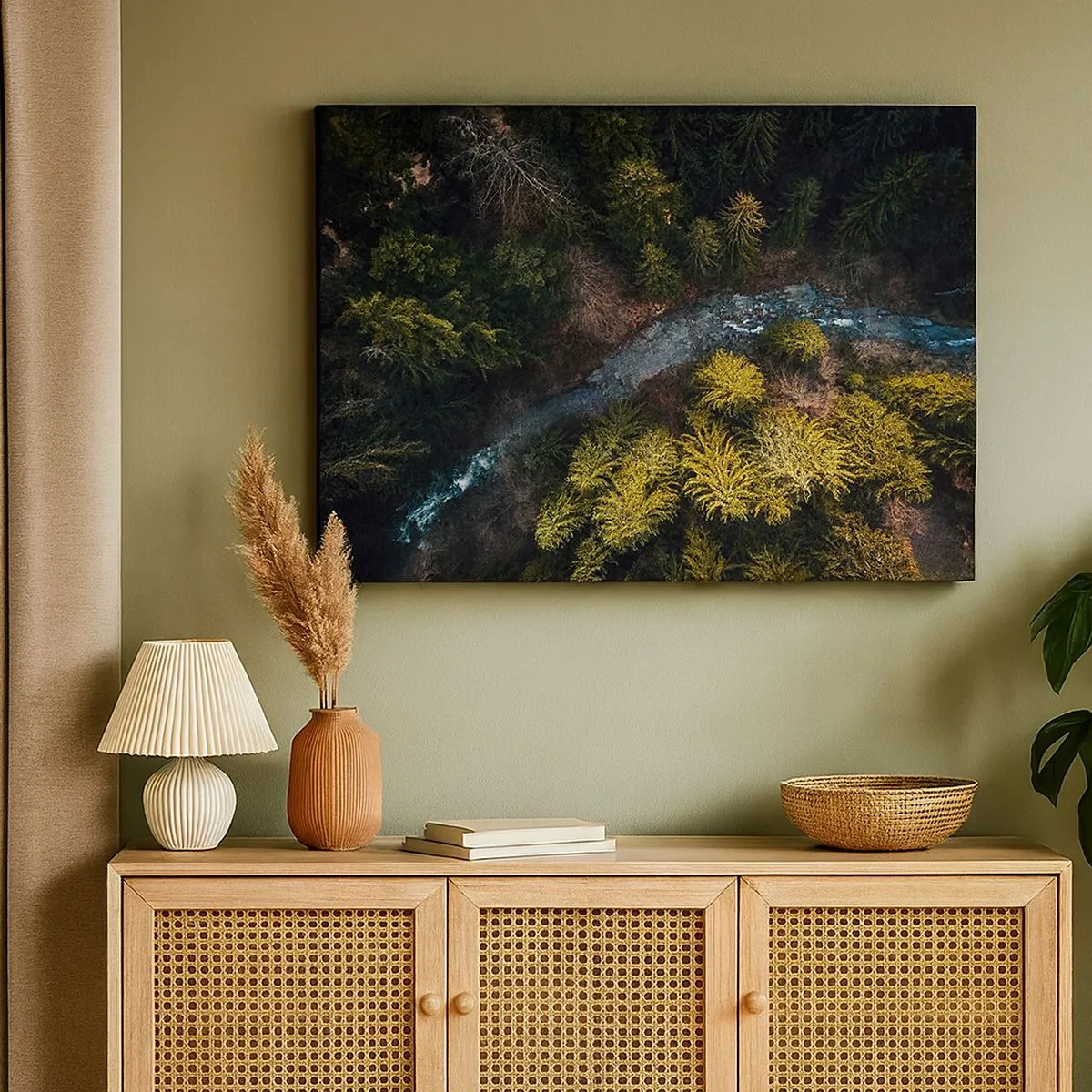 Impression sur toile - Image sur toile - Vue d'en haut d'une forêt avec une rivière sinueuse - 70x50cm - De plus en plus vite - Décoration murale moderne pour le salon et la chambre ARTTOR