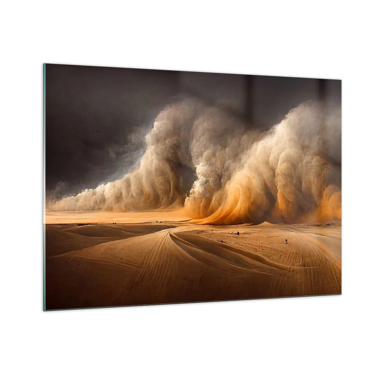 Impression sur verre - Image sur verre - Une tempête de sable sur le désert sous une lumière dramatique - 100x70cm - La colère du désert - Décoration murale moderne pour le salon et la chambre ARTTOR