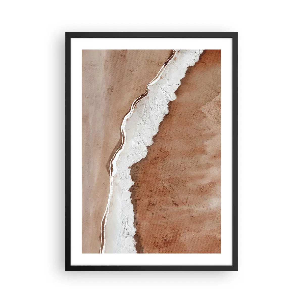 Affiche dans un cadre noir - Poster - Texture abstraite dans les tons de marron et de blanc - 50x70cm - Dans des couleurs de la terre - Décoration murale moderne pour le salon et la chambre ARTTOR
