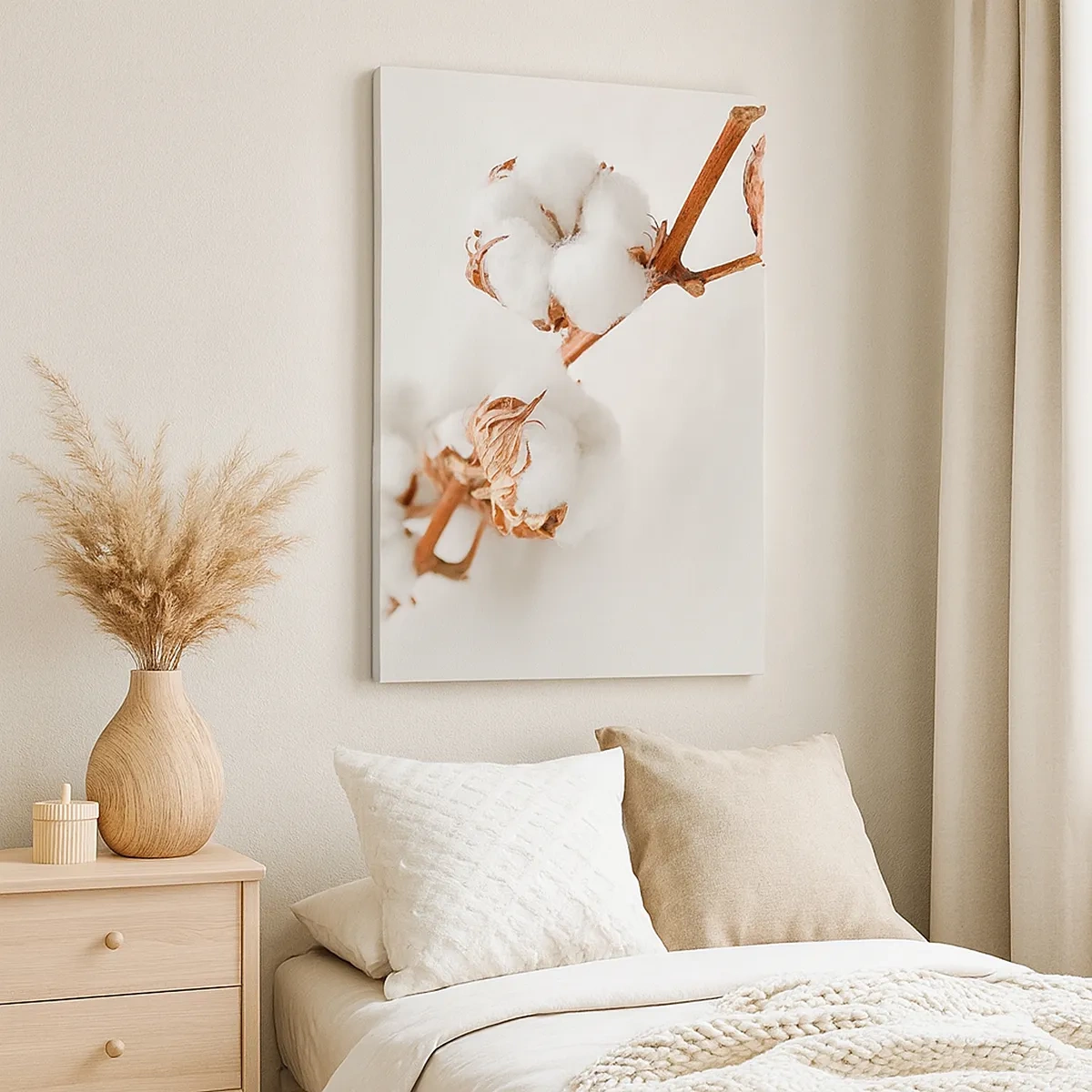 Impression sur toile - Image sur toile - Un brin de coton sur un fond subtil - 50x70cm - Seulement caliner - Décoration murale moderne pour le salon et la chambre ARTTOR